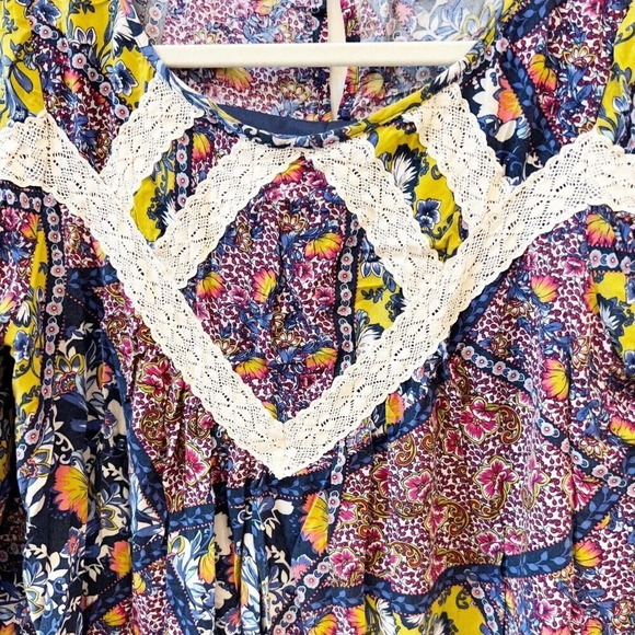 Entro Womens Patchwork Peasant Boho Top Tunic Dress Sz L NWOT - Picture 3 of 10